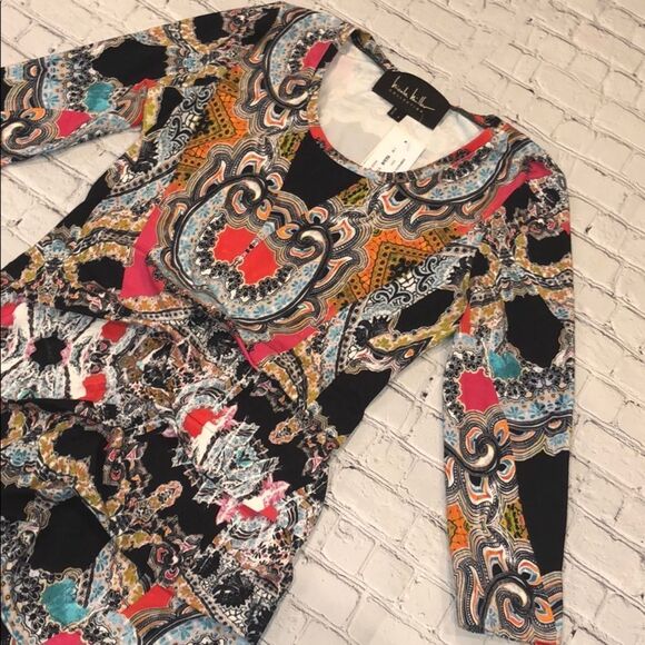 NWT Nicole Miller Printed Tiered Midi Dress - Picture 2 of 7